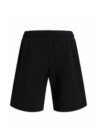 Shorts noirs à taille élastique, coupe ample et ourlet simple, présentés sur un fond blanc uni.