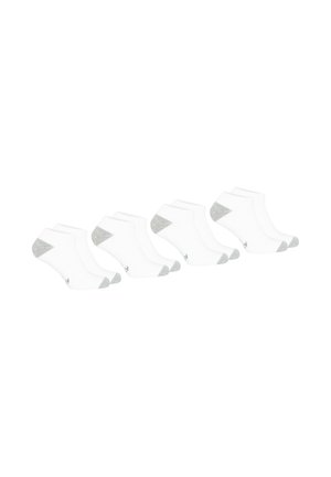 Chaussettes de cheville blanches avec des accents gris au talon et aux orteils, réalisées en tissu doux et de forme arrondie. Paquet de quatre paires.