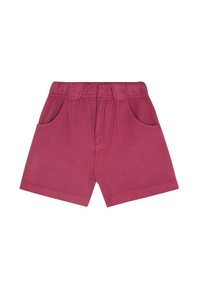 Fuchsia-kleurige shorts van zachte stof, met een elastische tailleband, twee zijzakken en een rechte snit tot halverwege de dij.