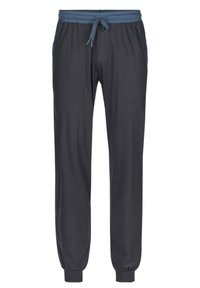 Donkergrijze joggingsbroeken met een elastische tailleband en een verstelbare trekkoord, voorzien van twee zijzakken en aansluitende boorden bij de enkels.