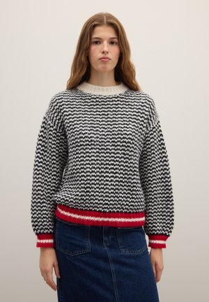 STRIPED - Pullover - black white red