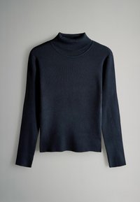 Meresinine soonikuga kõrge kaelusega kampsun, millel on pikad varrukad, keha järgiv siluett ja sile tekstuur. Ilma nähtavate logode või kaunistusteta.