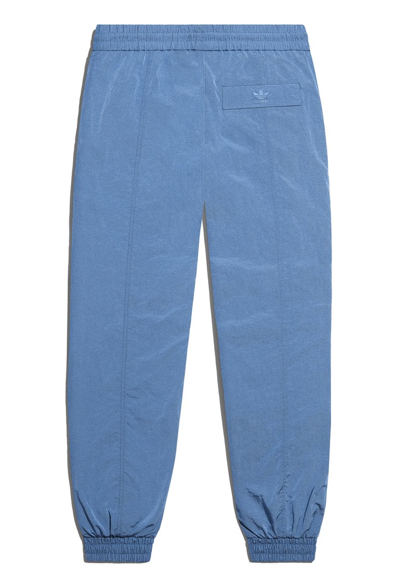 Lichtblauwe joggerbroeken van gladde stof, met een elastische tailleband, taps toelopende boorden en een achterzak met een reliëflogo.