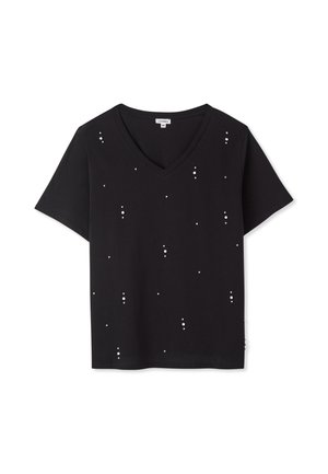 Terranova, T-SHIRT CON SCOLLO A V E APPLICAZIONI - T-shirt con stampa - nero
