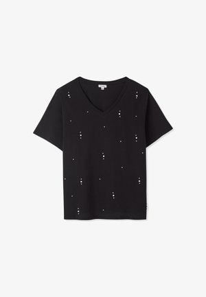 Terranova, T-SHIRT CON SCOLLO A V E APPLICAZIONI - T-shirt con stampa - nero