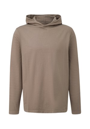 Taupe-farbene Kapuzenshirt mit langen Ärmeln, aus weichem Material, mit lockerer Passform und minimaler Nahtgestaltung.