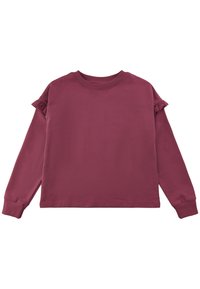 Bordeauxfarbene Langarmshirts mit geripptem Kragen und Rüschendetails an den Schultern. Weiches Material, lockere Passform und gradliniges Saumdesign.