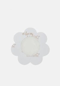 White flower-shaped backing with a circular cutout displaying a soft, white material. "Magic Bodyfashion" printed in gold text.