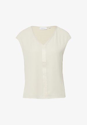 Blusa senza maniche color avorio con scollatura a V e dettaglio di piega centrale, tessuto leggero e etichetta del marchio "Comma" al colletto.