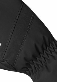Black fabric glove with textured elastic section, visible stitching, and a zigzag pattern at the wrist for a secure fit and flexibility.