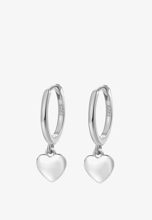 Orecchini a cerchio in argento con ciondoli a forma di cuore, dotati di una finitura lucida e contrassegnati con S925 per garantire la qualità dell'argento sterling.
