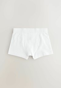 Hvide bomuldsboxershorts med en tekstureret talje, der har prægede brandbokstaver, designet til en tætsiddende pasform.