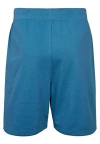 Modré bavlněné šortky s jednobarevným designem, elastickým pasem a volným střihem. Materiál má hladkou strukturu a ploché švy.