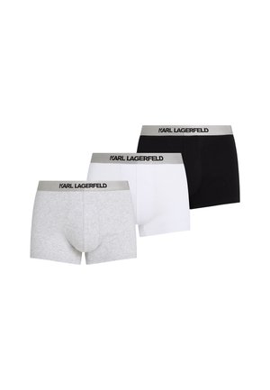 Szürke, fehér és fekete boxeralsók. Pamutból készültek, szoros illeszkedéssel, lágy derékpánttal, amelyen a "KARL LAGERFELD" felirat található.
