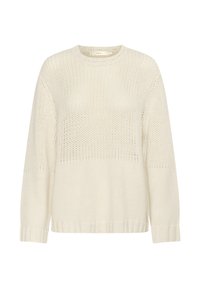 Strikket pullover i off-white, med en løs pasform, struktureret mønster, rund halsudskæring og ribbede manchetter og kant.