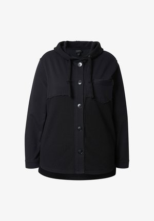 Ulla Popken, MIXED TEXTURE BUTTON DOWN SWEATSHIRT - Sudadera con cremallera - black
