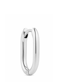 Sömlös silverfärgad metallänk formad som en avlång oval, med en slät, reflekterande yta och rundade ändar.