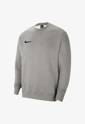 Sweatshirt gris en mélange de coton, avec un col rond, des poignets côtelés, et un logo noir de Nike sur le côté supérieur gauche.