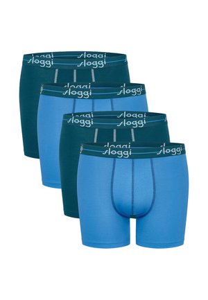 Sloggi Herren Boxershorts in Blau und Teal, ausgestattet mit elastischen Taillenbändern mit Logo, glattem Stoff und figurbetontem Design. Vier Teile sind enthalten.