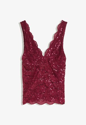 Bershka, SEQUIN EMBELLISHED LACE TOP - Blouse - bordeaux