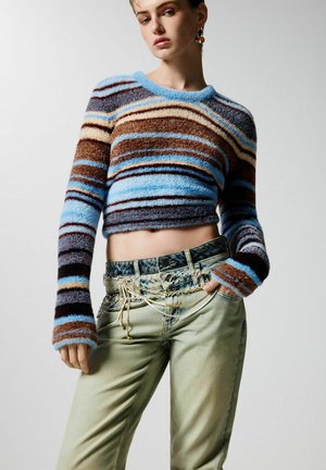 STRIPED CROP - Fleece trui - blue