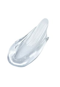 Prodotto in gel trasparente con una superficie liscia e lucida. Presenta una forma affusolata con una leggera curva e una texture scanalata su un lato.