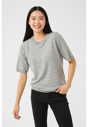 Kaffe LIZZA STRIPED - Apdrukāts T-krekls - grey mel chalk narrow stripe
