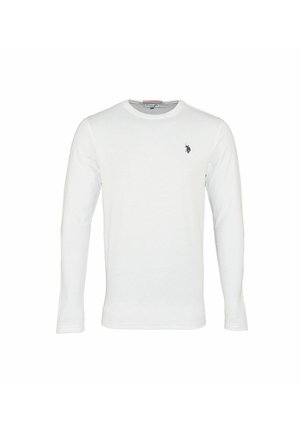 Biała koszula z długim rękawem wykonana z bawełny. Okrągły dekolt z małym granatowym wyhaftowanym logo na lewej piersi. Gładka faktura i klasyczny krój.