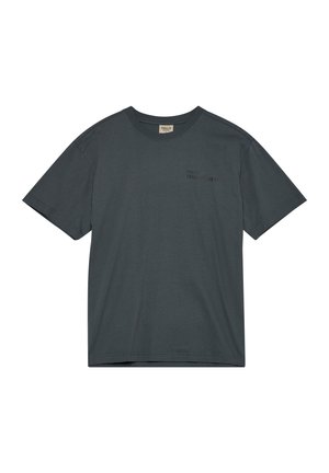 Graues Baumwoll-T-Shirt mit klassischem Rundhalsausschnitt, kurzen Ärmeln und subtiler "HALO 1968" Grafik auf der Vorderseite. Glatte Textur, entspannter Schnitt.