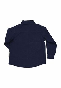 Tummansininen pitkähihainen paita, jossa on kaulus ja joka on valmistettu pellavasta. Siinä on takakappale ja hienovarainen tekstuuri, sekä etiketti sivusaumassa.