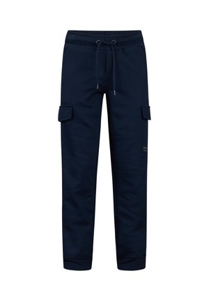 Marineblaue Cargo-Jogginghosen mit elastischem Bund, verstellbarem Kordelzug, seitlichen Klappentaschen und Bündchen an den Knöcheln.