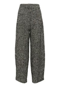 Texturált houndstooth mintás nadrág fekete-fehér színben, laza szabással, magas derékkal és két hátsó zsebbal.