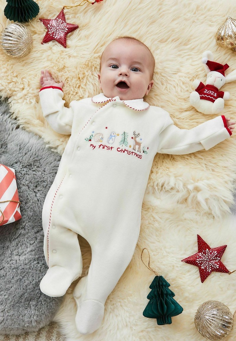 JoJo Maman Bébé MY FIRST CHRISTMAS APPLIQUÉ  ALL-IN - REGULAR FIT - Strampler - navy ecru stripe