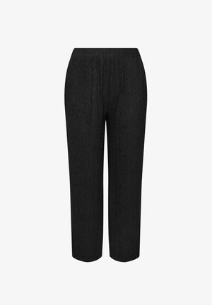 Schwarze, cropped Hosen mit elastischem Bund, aus strukturiertem Stoff und im geraden Schnitt, die eine entspannte Passform bieten.