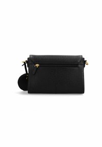 Borsa crossbody nera in ecopelle con forma strutturata, hardware dorato, tasca con zip e una pochette portamonete rotonda removibile.