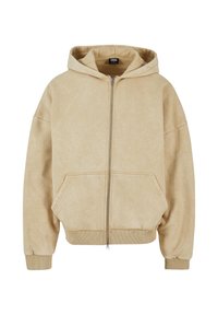 Felpa con cappuccio zip in beige chiaro, con una texture morbida, tasche a marsupio frontalmente e polsini e orlo a coste.