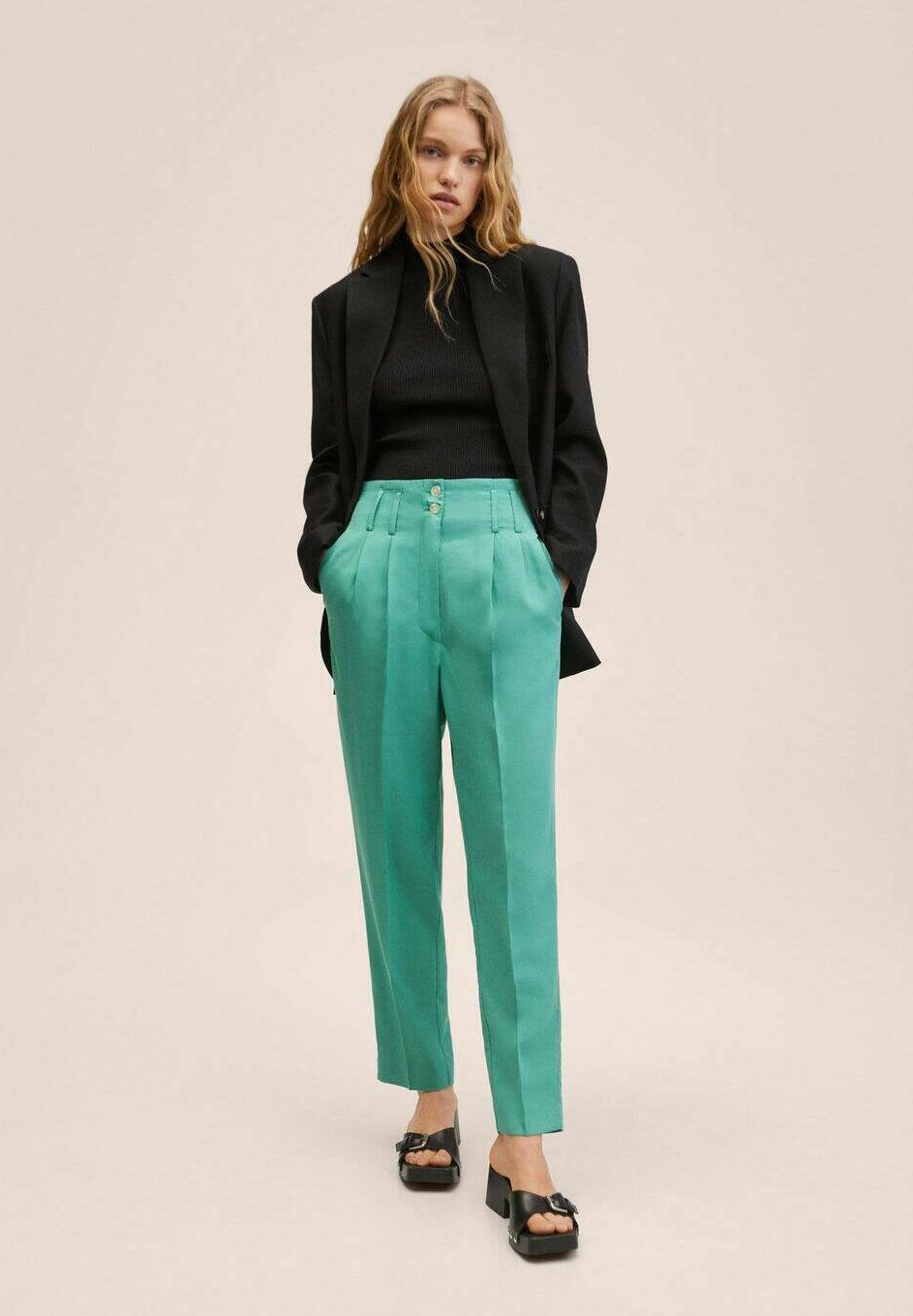 Pantalón 40 Verde Pastel | Pantalones Mango Mujer - FASTECHINDIA