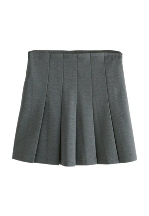 Jupe grise plissée en tissu doux et texturé. Elle présente une taille ajustée et des plis superposés pour un meilleur mouvement.