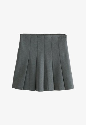 Szara plisowana spódnica wykonana z miękkiego, teksturowanego materiału. Posiada dopasowaną talię i warstwowe plisy, które umożliwiają swobodne poruszanie się.