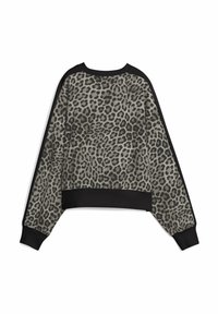 Sweatshirt con stampa leopardata in grigio e nero, caratterizzato da maniche lunghe, collo rotondo e polsini e orlo a coste neri. Tessuto morbido.