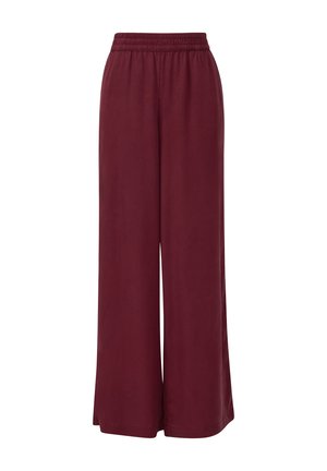 Pantalons amples bordeaux avec une taille élastique. Tissu doux, couleur unie et coupe pleine longueur, adaptés pour un style décontracté ou relax.