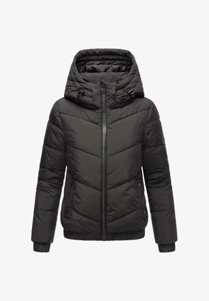 Musta paksu jakk, millel on kõrge krae, chevroni õmblused, lukuga esiosa ja elastsed mansetid. Sisaldab reguleeritavat kapuutsi ja küljetaskuid.