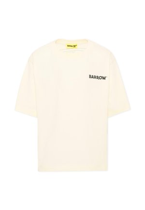 T-shirt crema a maniche corte con collo rotondo e piccolo logo "BARROW" stampato in nero sul petto sinistro.