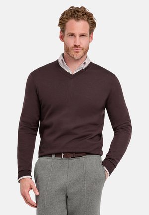 FALKE, BASIC V-NECK - Jersey de punto - dark choco