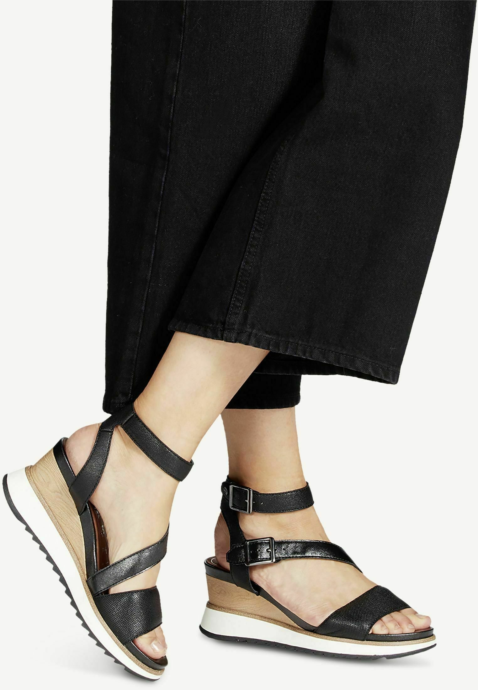 Tamaris Sandalen met sleehak - black/pewter/zwart - Zalando.nl