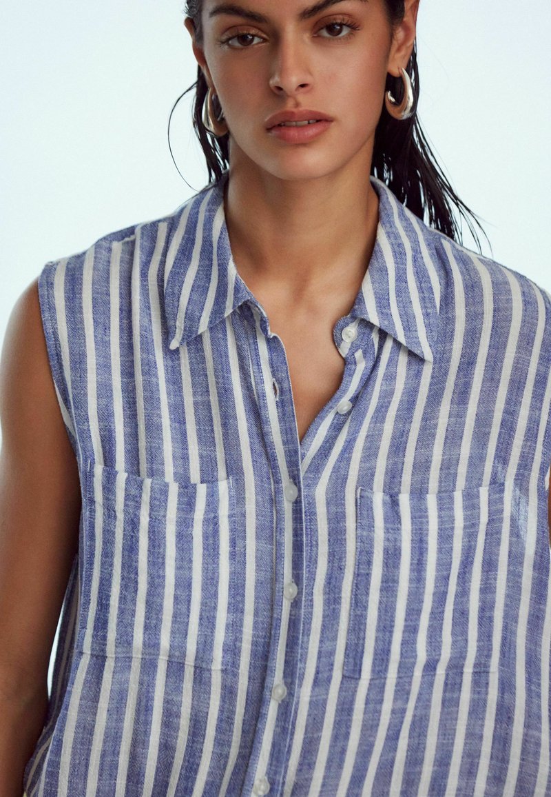 Next - SLEEVELESS RUCHED SIDE BLEND PETITE  - Top - blue white stripe, Vergroten