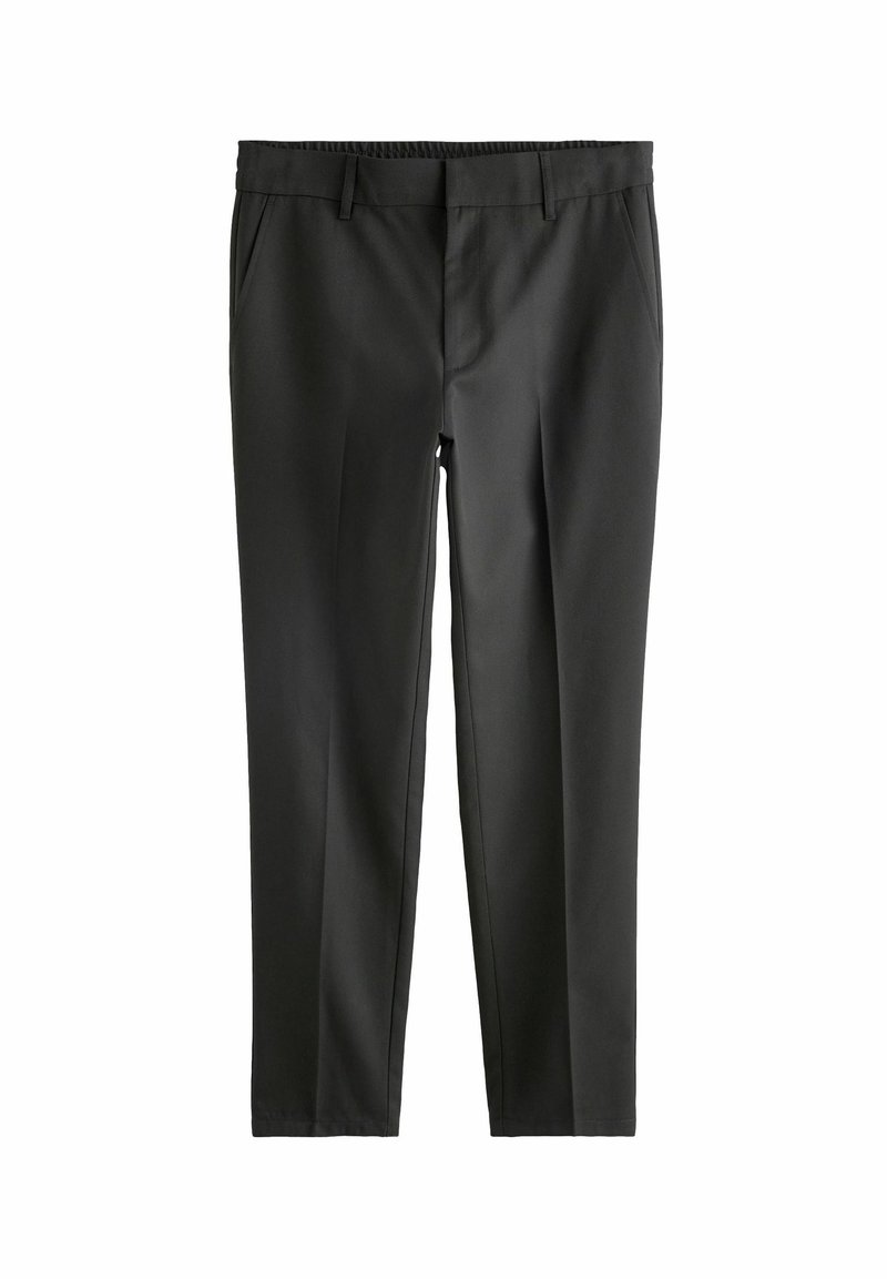 Pantalones negros hechos de una tela suave, con un diseño clásico que incluye bolsillos frontales y una cinturilla elástica para mayor comodidad.