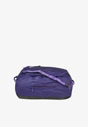 Grand sac de sport violet avec bandoulière ajustable, deux compartiments zippés et base renforcée noire.