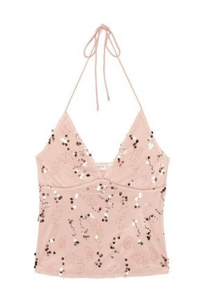 Stradivarius, EMBROIDERED SEQUIN HALTER TOP - Débardeur - salmon