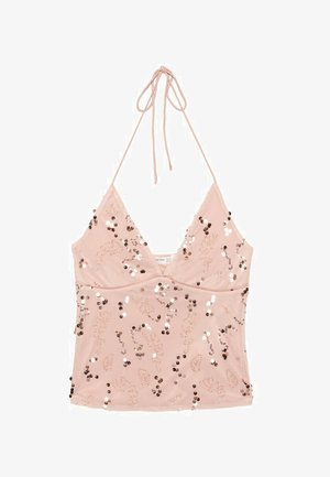 Stradivarius, EMBROIDERED SEQUIN HALTER TOP - Débardeur - salmon